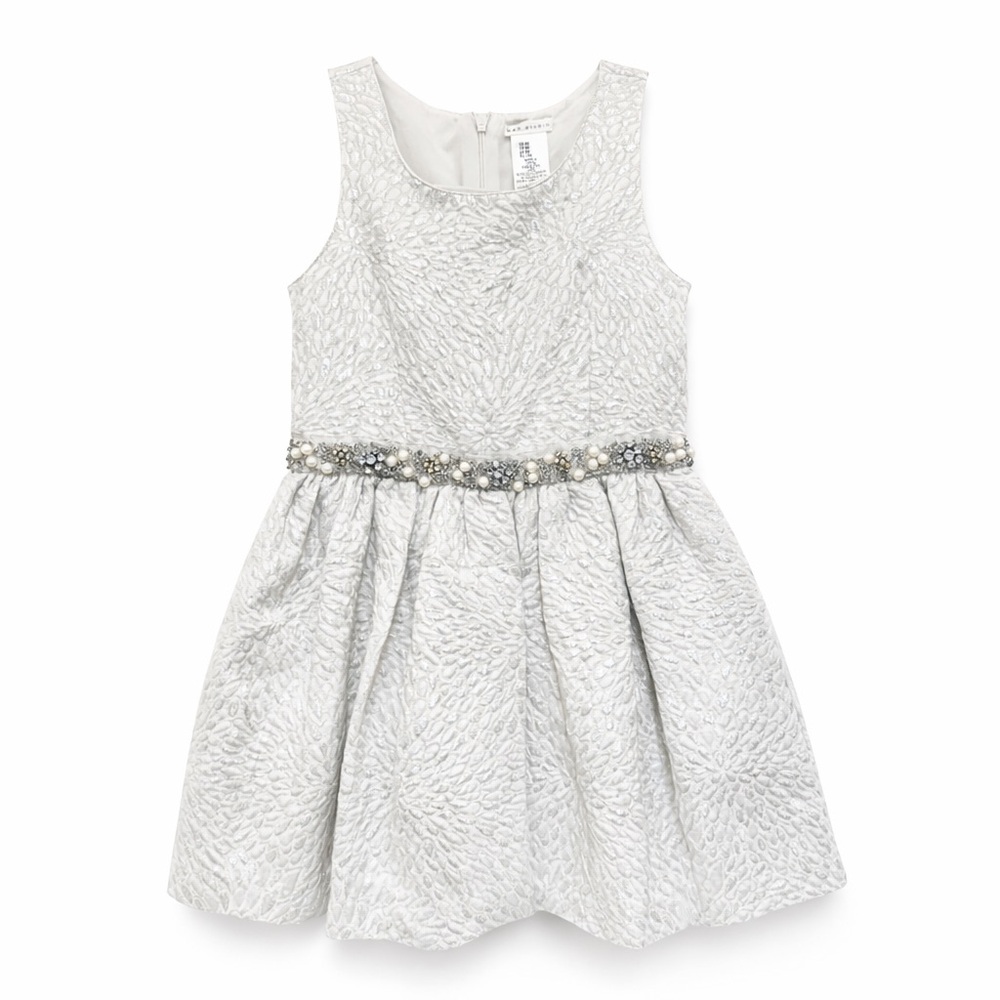 Max Studio Shimmering Silver Kids Dress with Beaded Waist